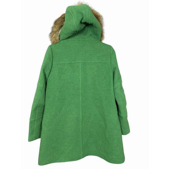 J.Crew Chateau Parka Italian Stadium-Cloth Wool Coat Fur Hood Green Size 6 - Picture 7 of 13
